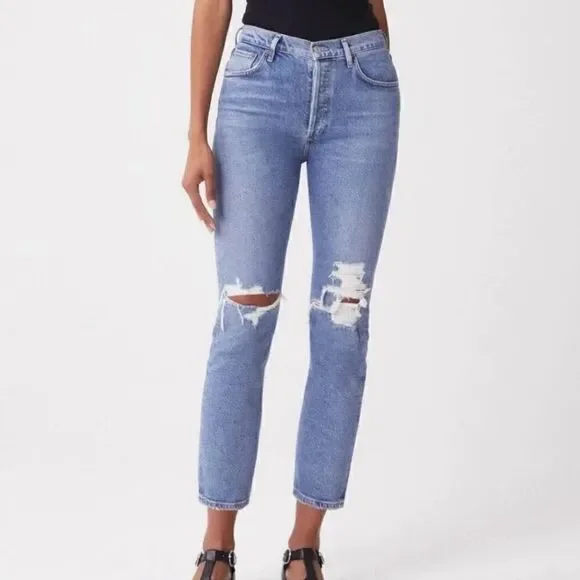 Agolde Riley High Rise Straight Leg Crop Denim Jeans In Whiplash NWT - Picture 1 of 11